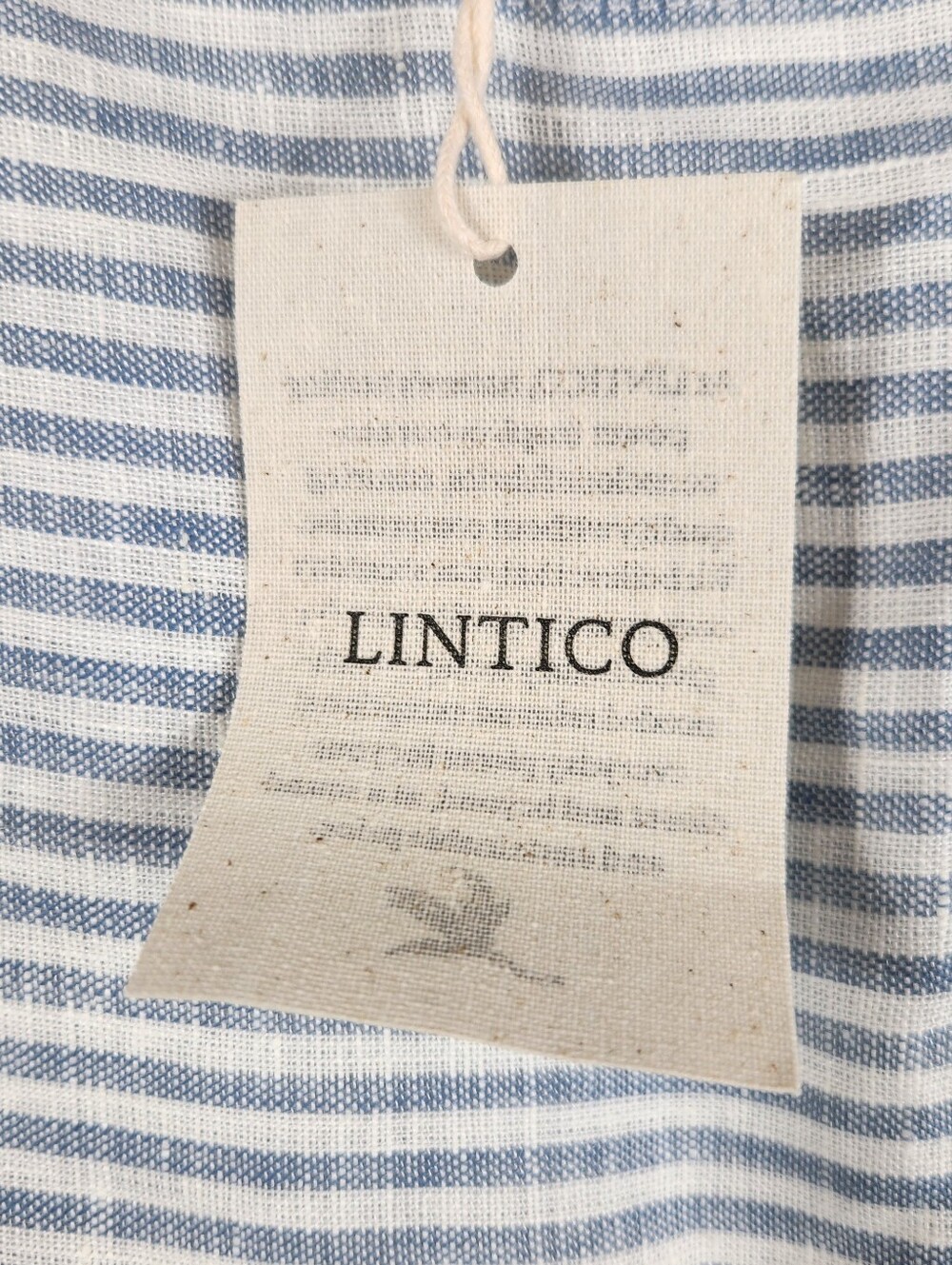 LINTICO Morgan 100% Linen Blue Stripe Midi Dress XL Relaxed A-Line Coastal - Picture 14 of 16